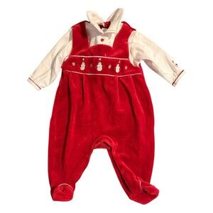 Le Top 3 mos Holiday Baby Snowman Christmas longall Footed Red Collared
